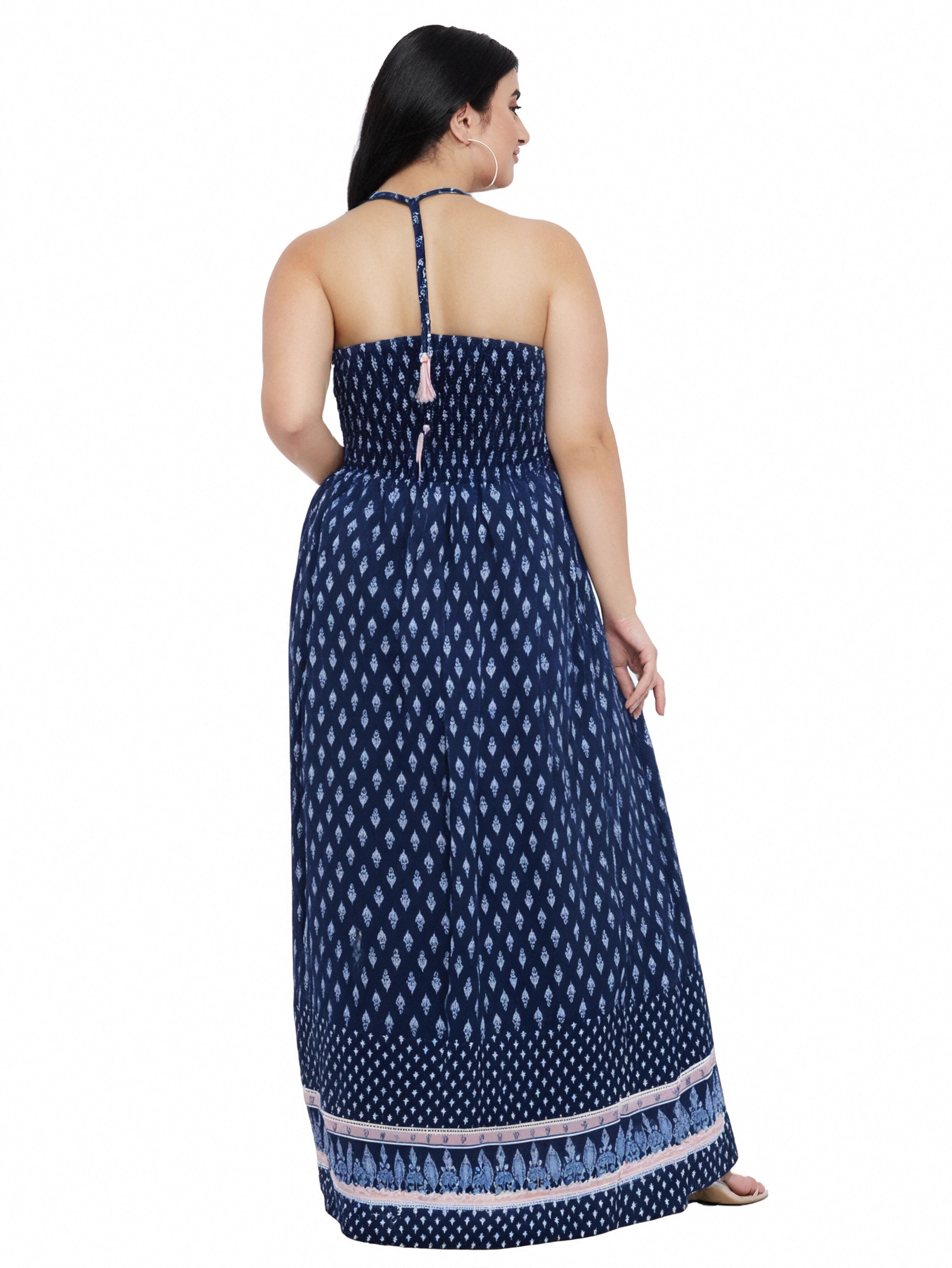 Blue Polyester Strapless Maxi Tube Dress For Plus Size Women