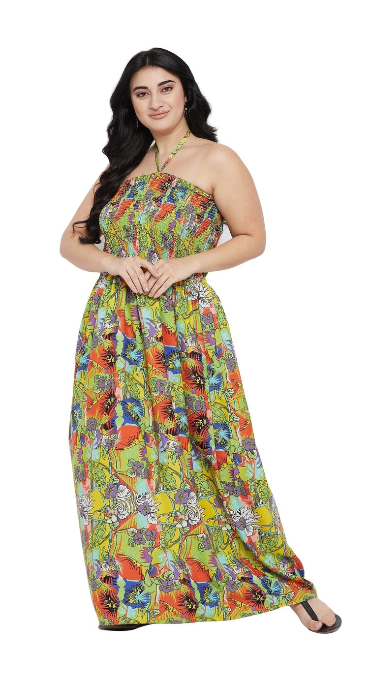 Moss Green Floral Women Plus Size Halter Neck Party Tube Dress - SKU TUBDR48X-8738 1X - Gypsie Blu