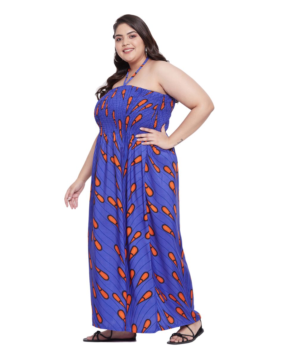 Blue African Ankara Batik Long Tube Dress For Women