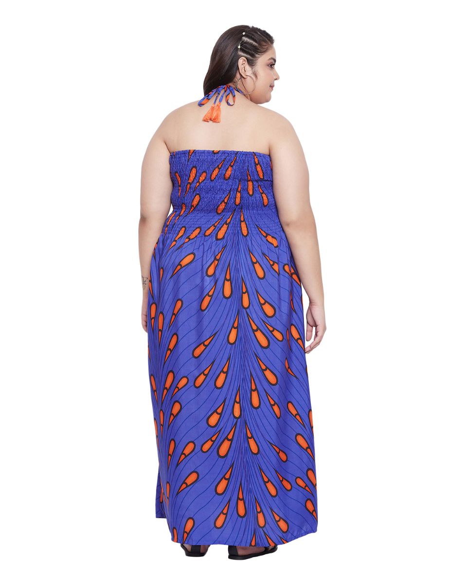 Blue African Ankara Batik Long Tube Dress For Women