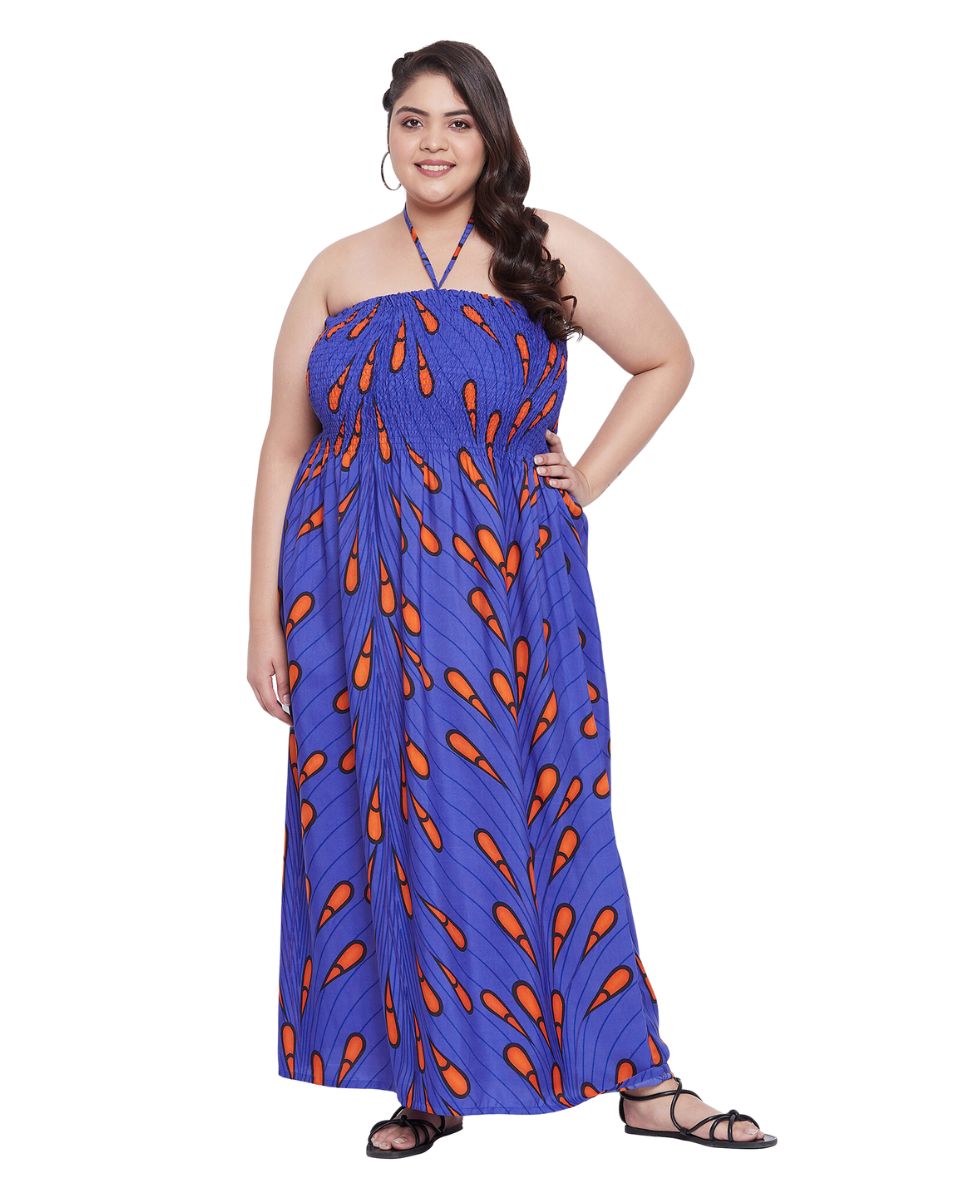 Blue African Ankara Batik Long Tube Dress For Women