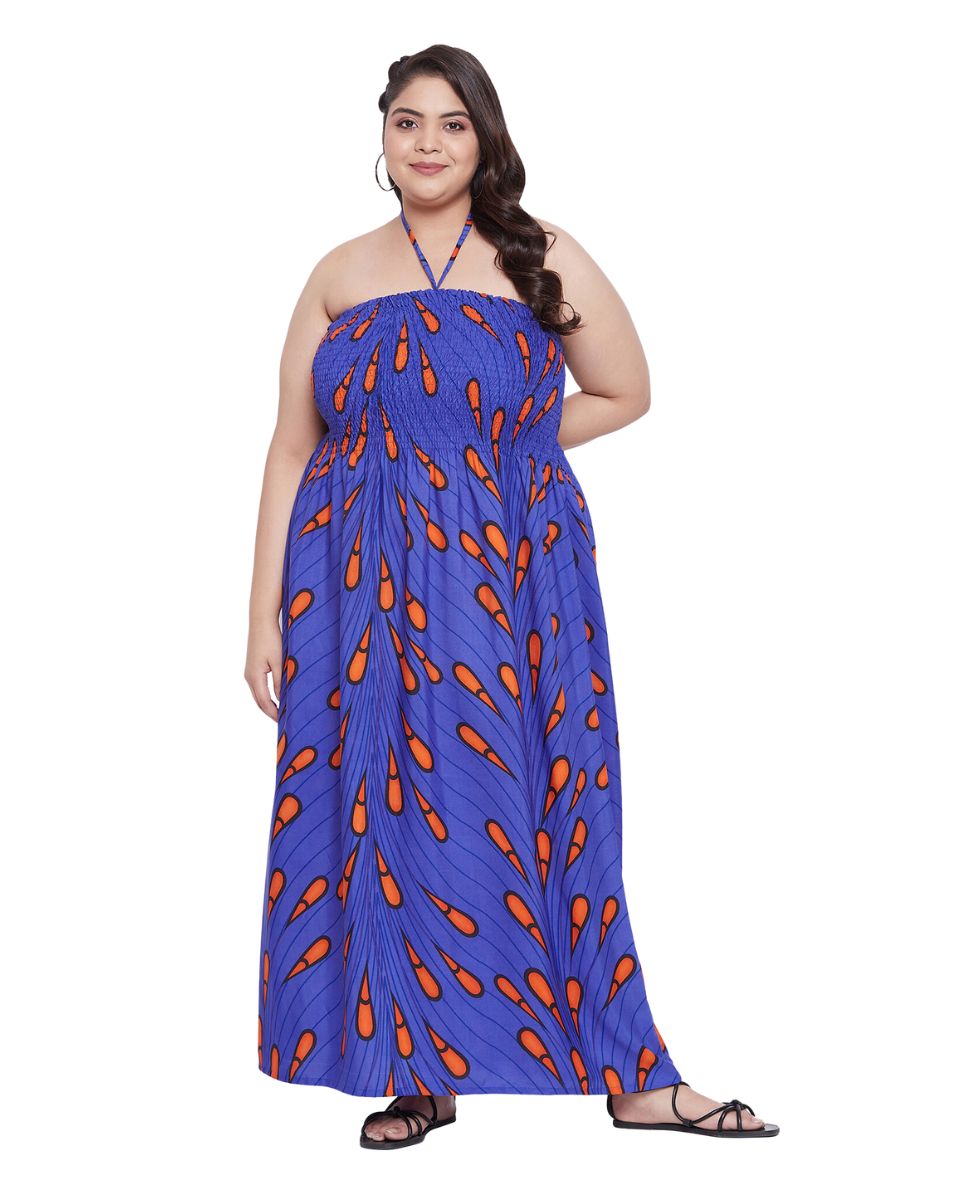 Blue African Ankara Batik Long Tube Dress For Women