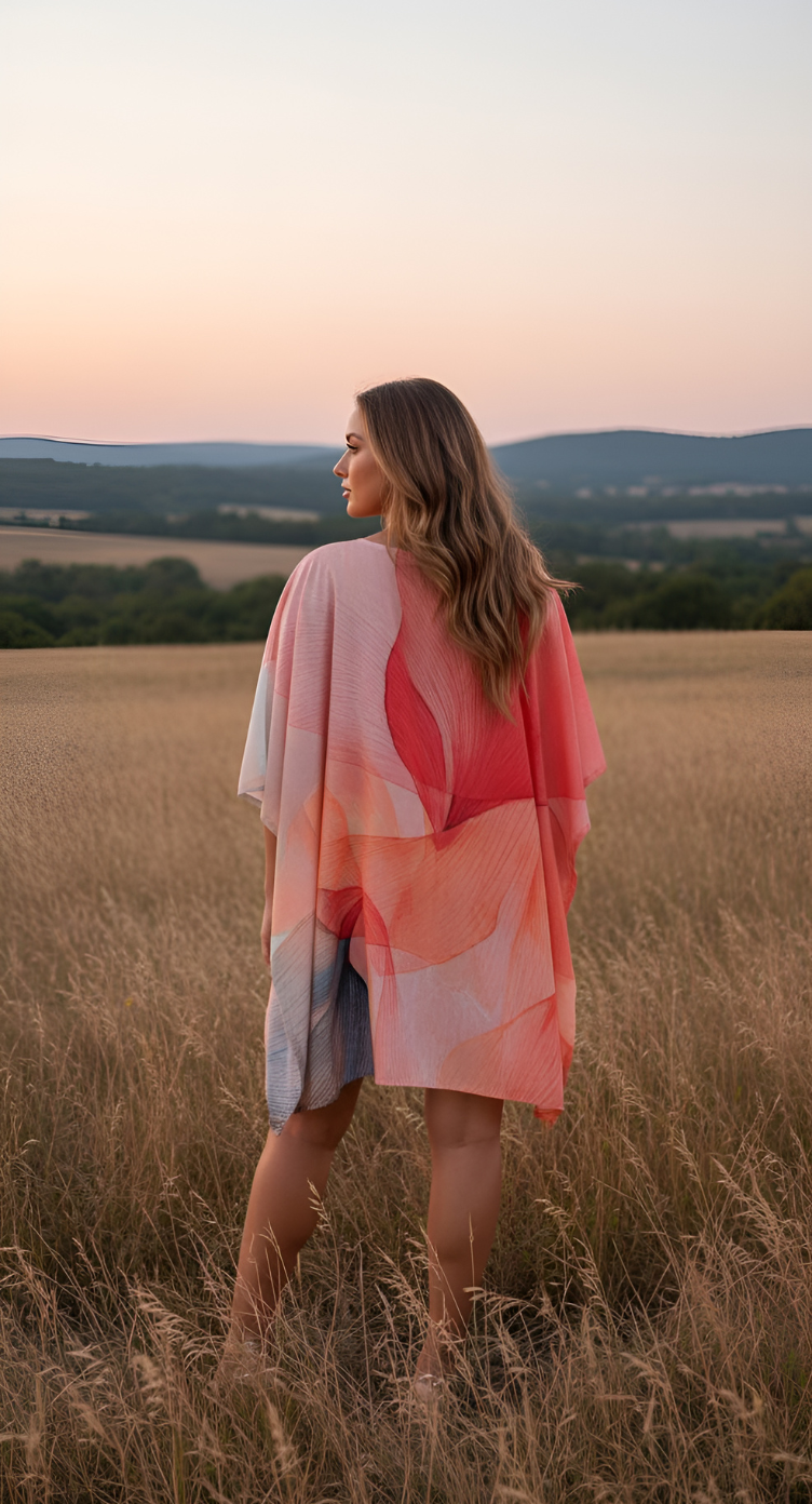 Leaf Pastel Pink Cotton Silk Women Plus Size Tunic Short Kaftan