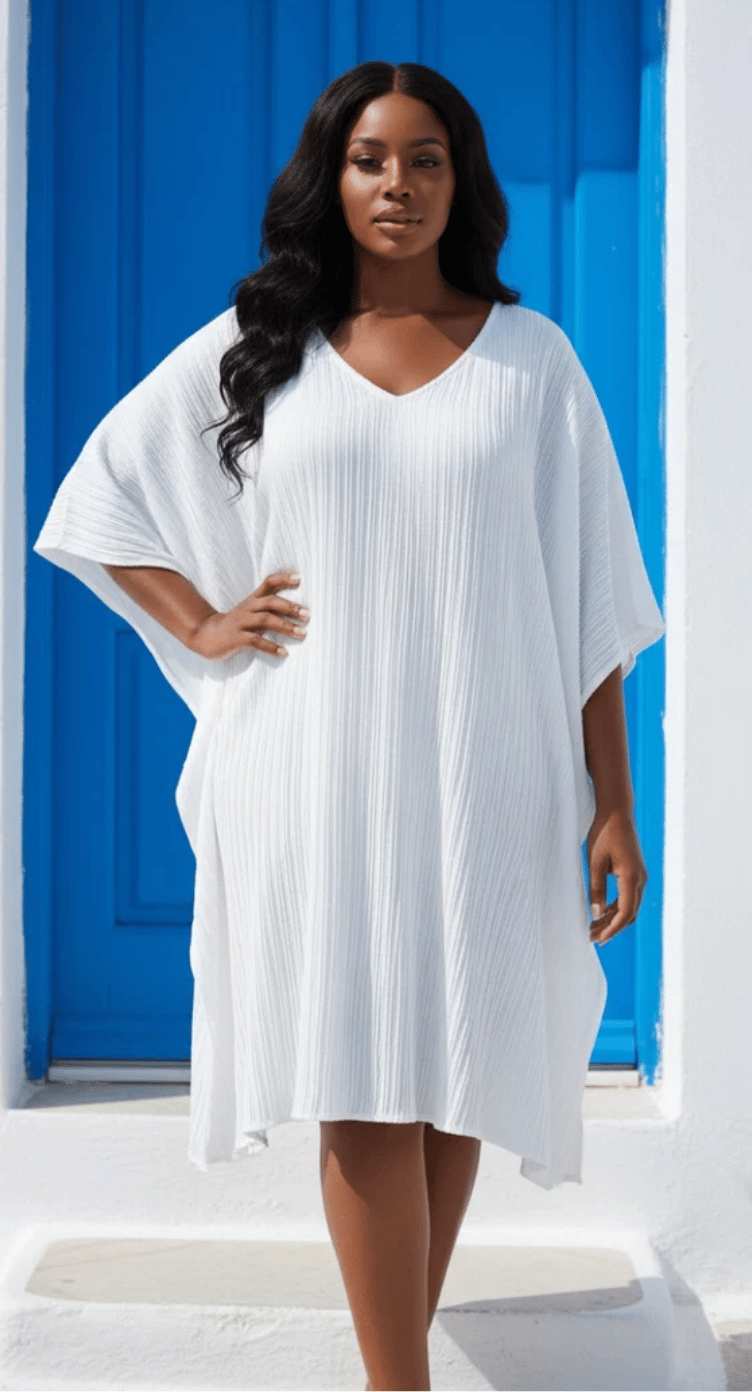 White Textured Sugarcane Fabric Plus Size Tunic for Women 1X-3X | GypsieBlu