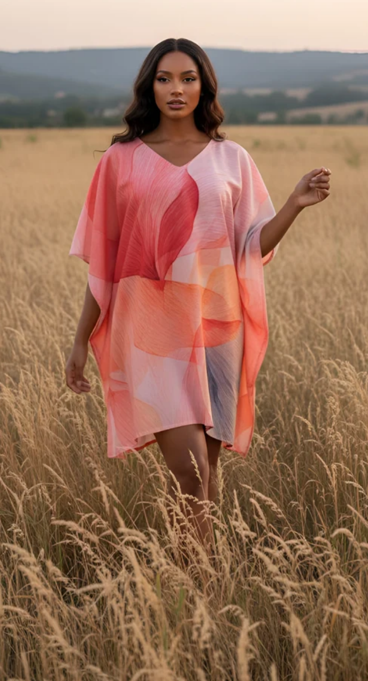 Coral Pink Abstract Watercolor Plus Size Tunic for Women 1X-3X | GypsieBlu