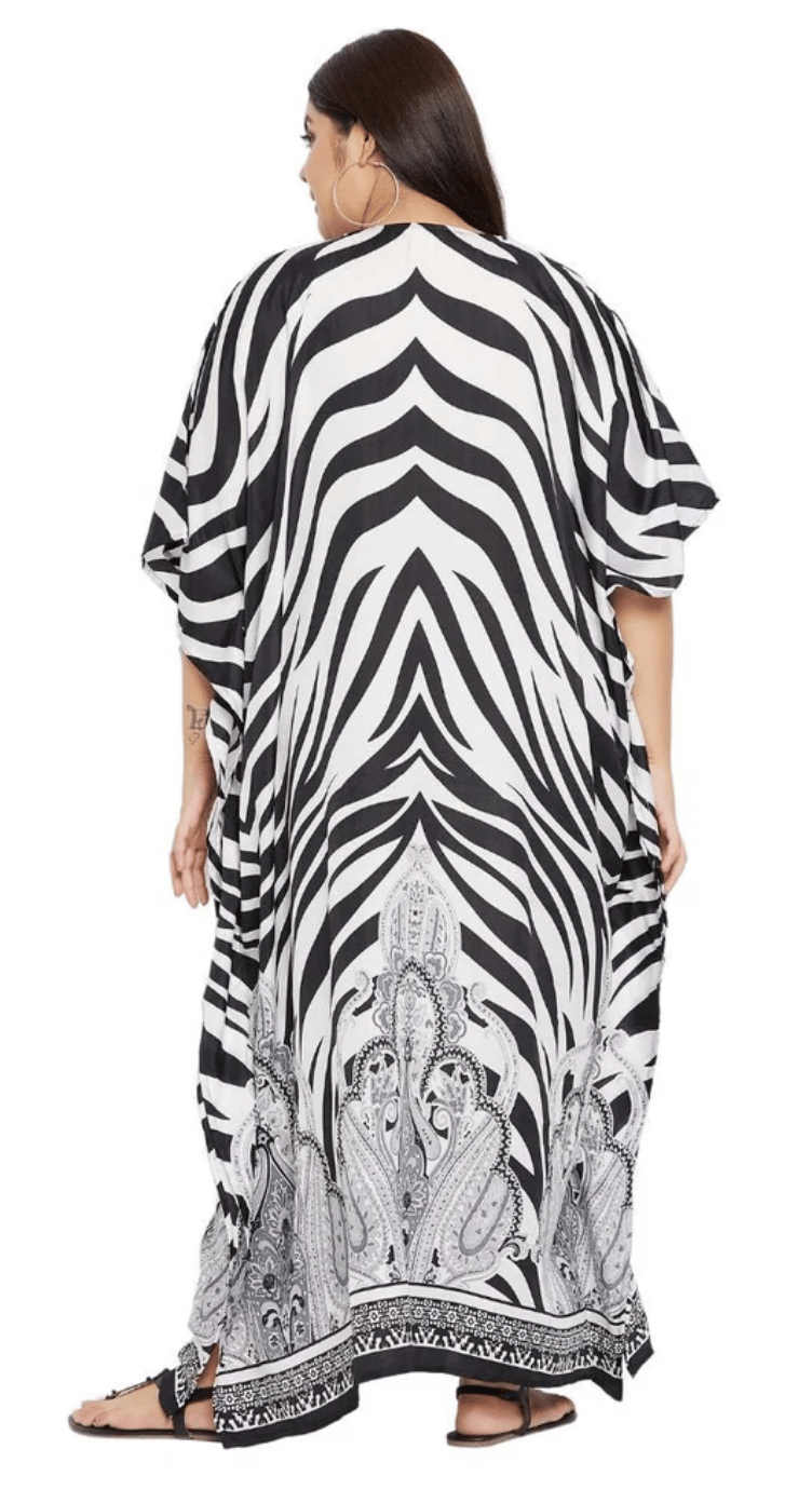 White Zebra Paisley Polyester Plus Size Kaftan for Women 1X-3X | GypsieBlu