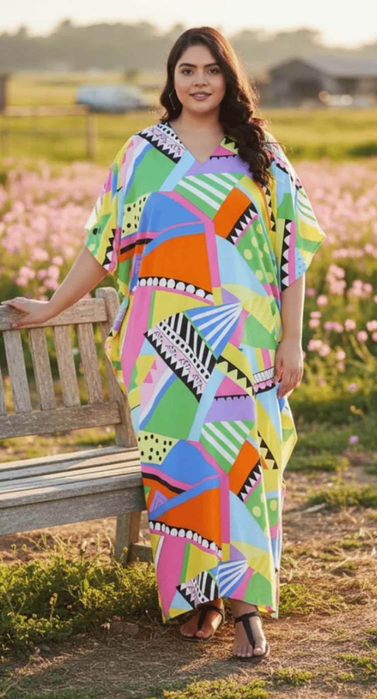 Multicolor Geometric Colorblock Plus Size Kaftan for Women 1X-3X | GypsieBlu