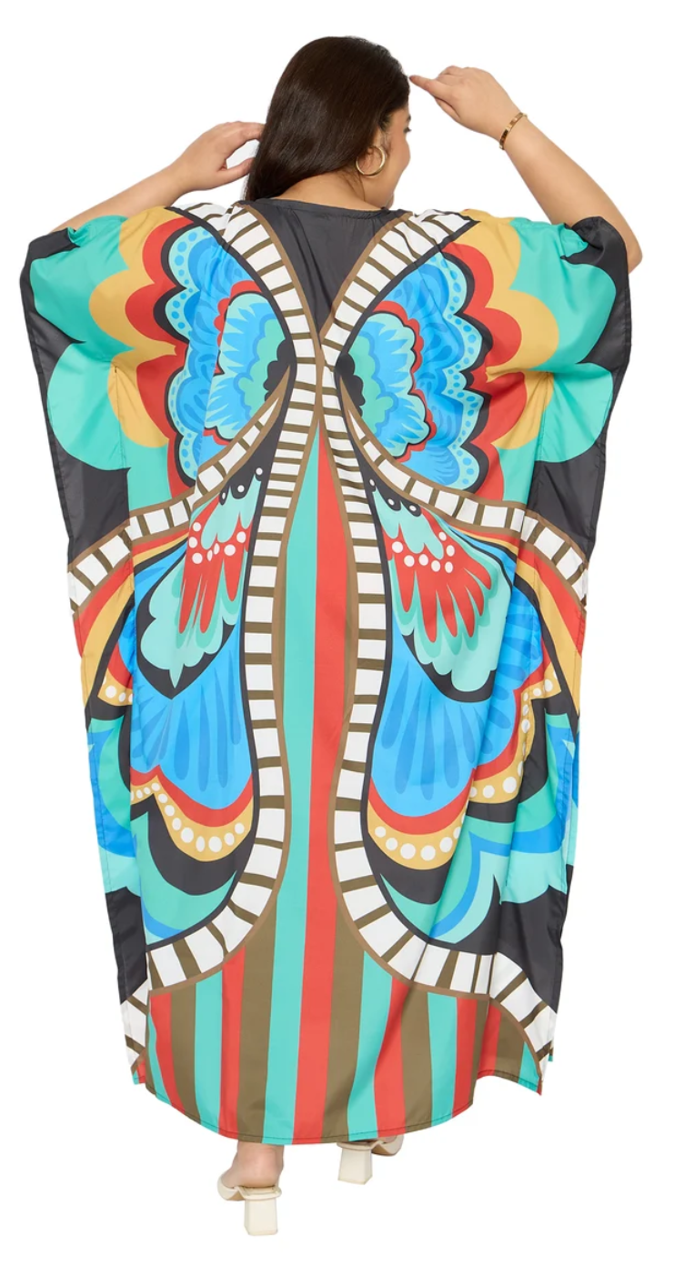 Multicolor Radiant Butterfly Plus Size Kaftan for Women 1X-3X | GypsieBlu
