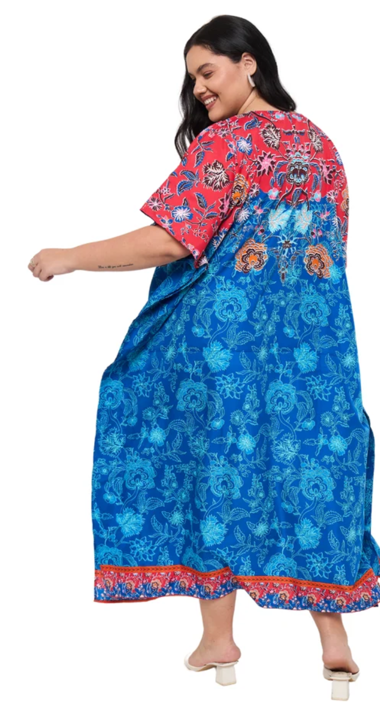 Royal Blue Ornate Medallion Polyester Plus Size Kaftan for Women 1X-3X | GypsieBlu