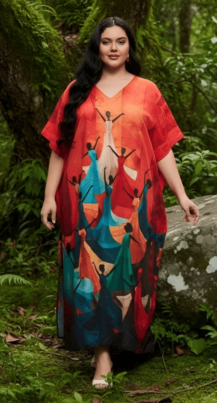 Red Dancing Women Polyester Plus Size Kaftan for Women 1X-3X | GypsieBlu