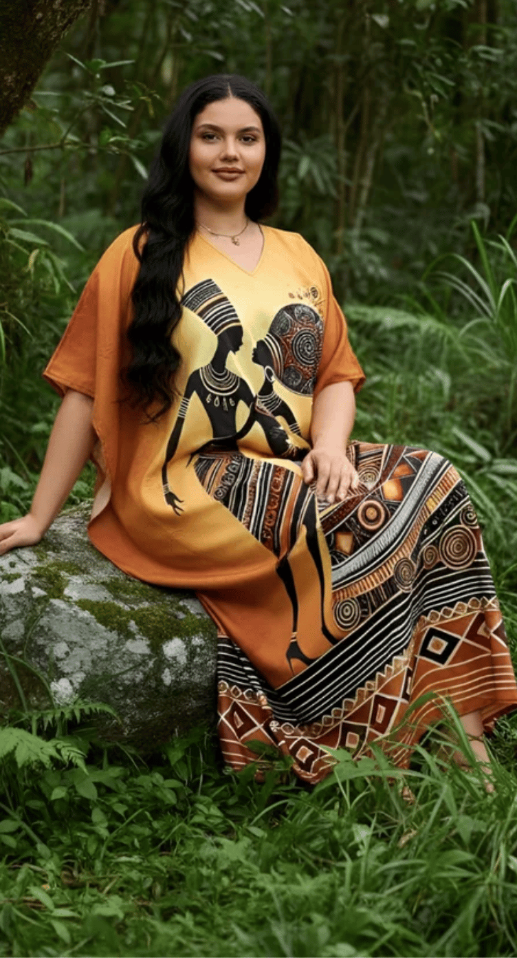 Golden African Couple Polyester Plus Size Kaftan for Women 1X-3X | GypsieBlu