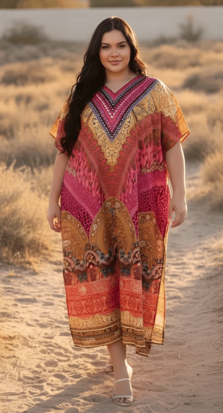 Pink Ombre Leopard Polyester Plus Size Kaftan for Women 1X-3X | GypsieBlu