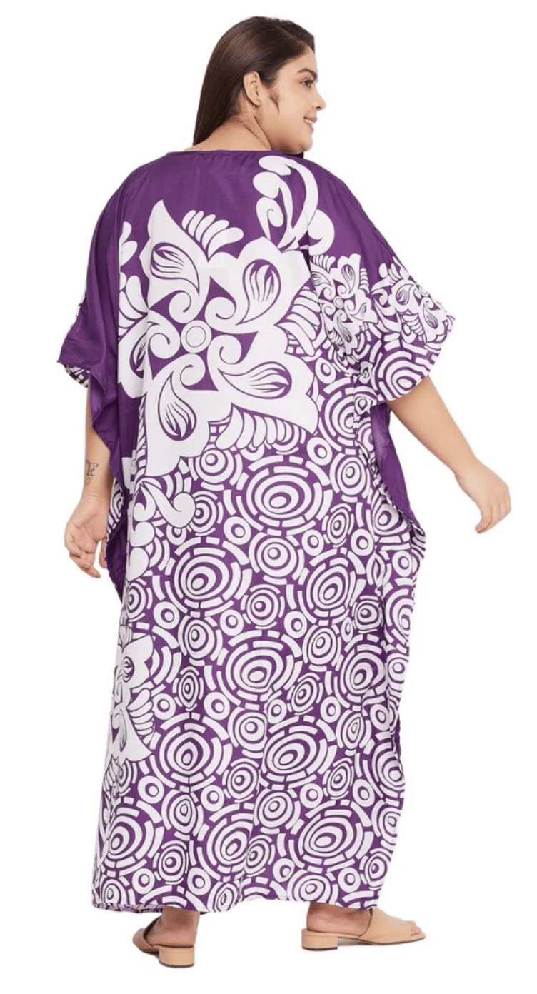 Purple Damask Polyester Plus Size Kaftan for Women 1X-3X | GypsieBlu