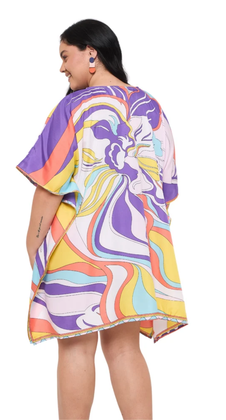 White Abstract Swirl Polyester Plus Size Tunic for Women 1X-3X | GypsieBlu