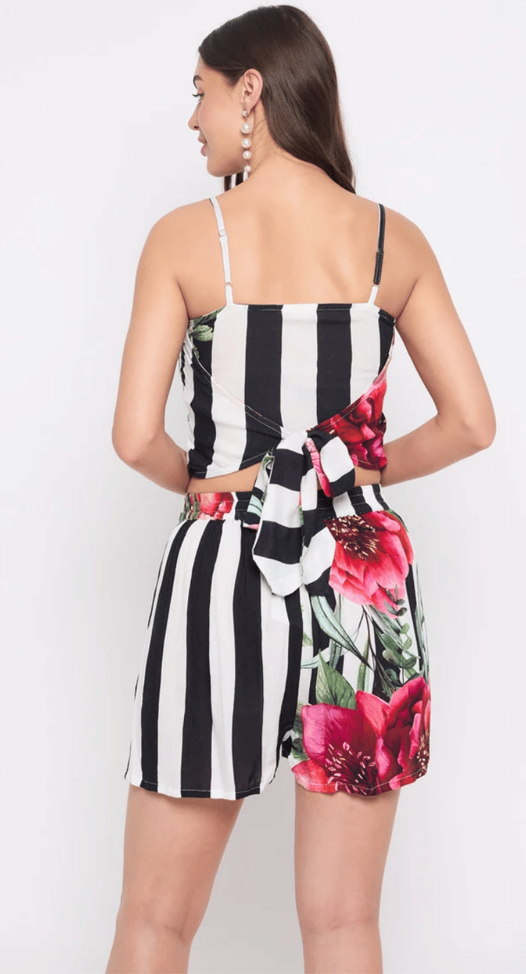 White & Black Striped & Floral Rayon Top for Women S-XL | GypsieBlu