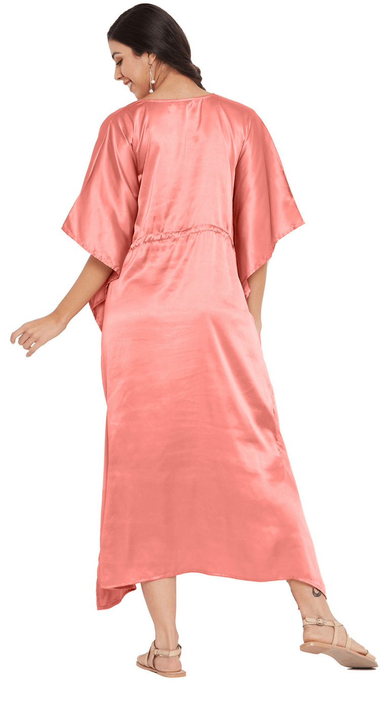 Salmon Rose Satin Plus Size Kaftan Dress for Women 1X-3X | GypsieBlu