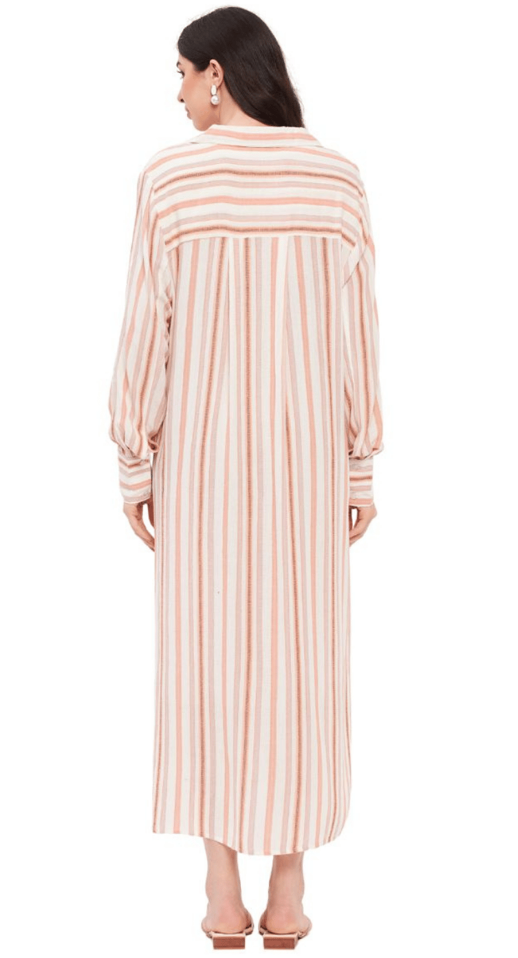 White & Rust Brown Striped Rayon Dress for Women S-XL Long Sleeve | GypsieBlu