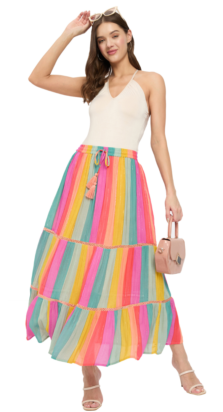 Multicolor Wide Stripe Rayon Skirt for Women S-XL | GypsieBlu