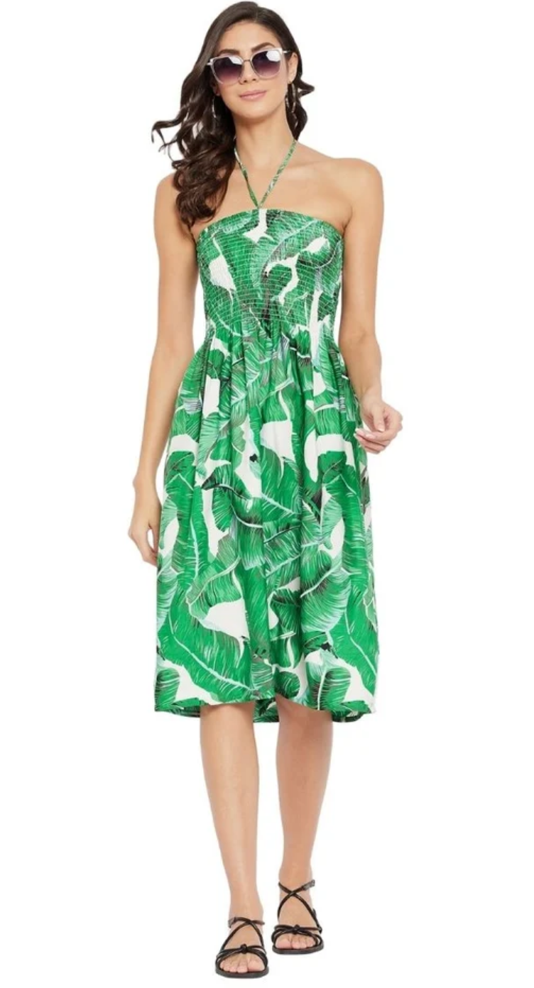 Green Tropical Banana Leaf Polyester Tube Dress for Women S-XL Sleeveless | GypsieBlu