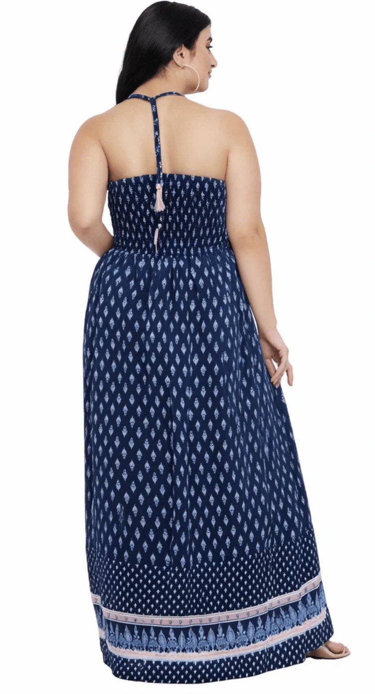 Navy Geometric Polyester Plus Size Tube Dress for Women 1X-3X Sleeveless | GypsieBlu