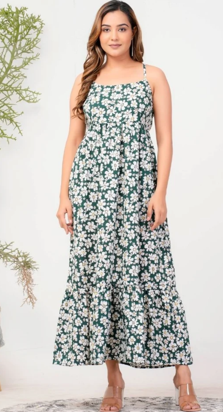 Pine Green Floral Polyester Maxi Dress for Women S-XL | GypsieBlu