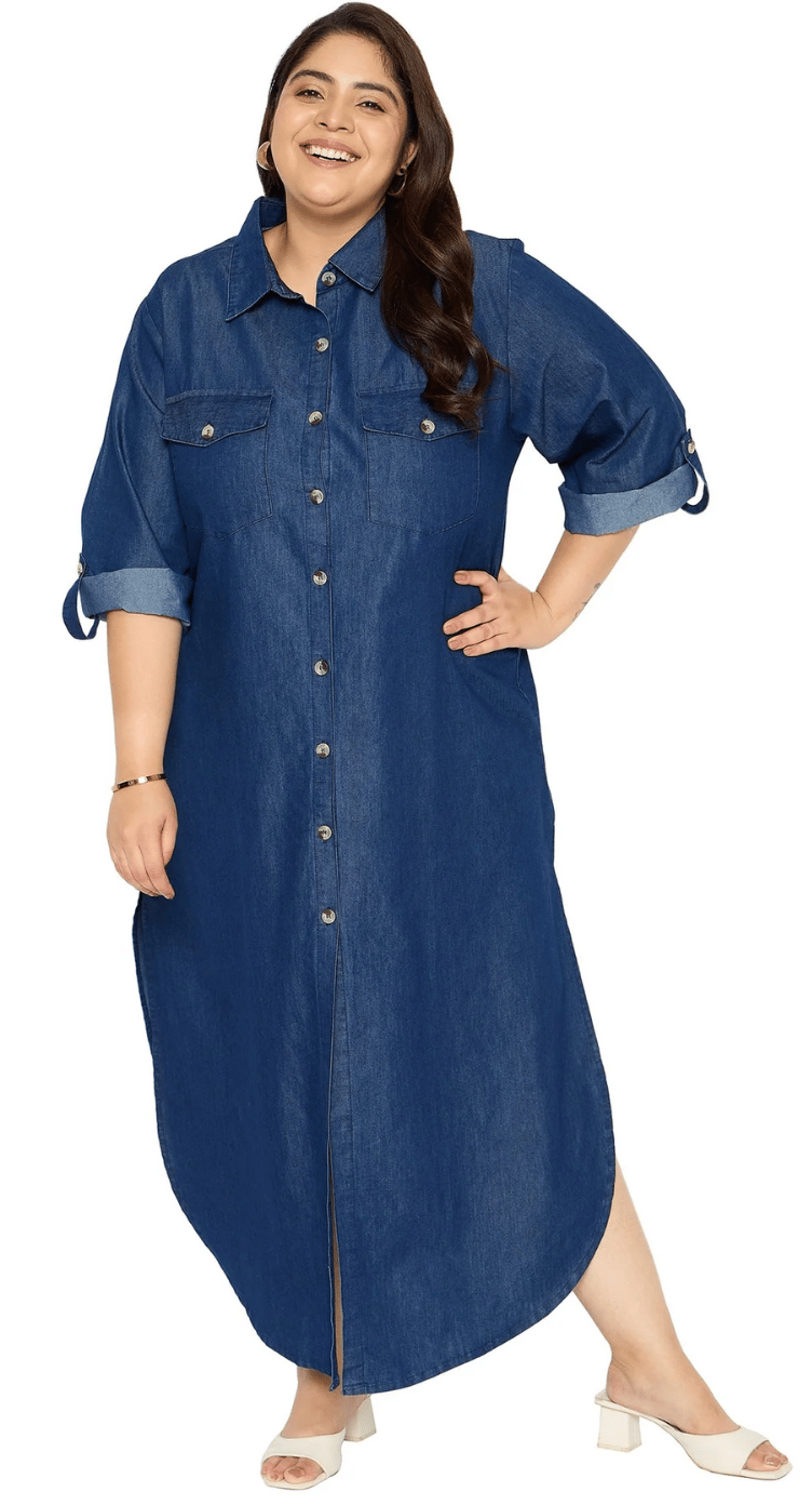 Dark Blue Denim Plus Size Maxi Dress for Women 1X-3X | GypsieBlu