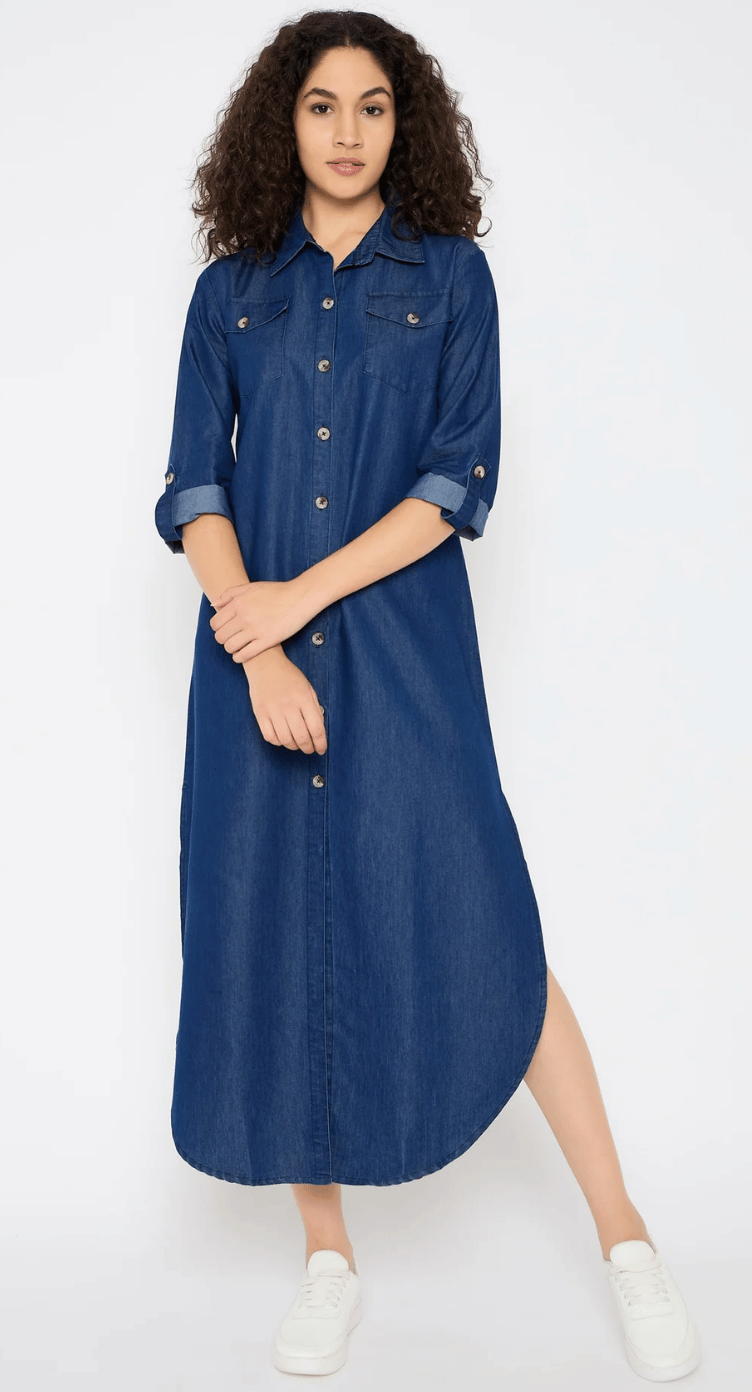 Blue Denim Maxi Dress for Women S-XL 3/4 Sleeve | GypsieBlu