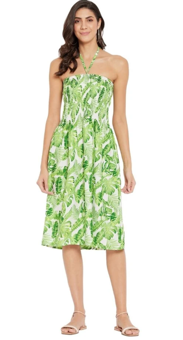 Green Tropical Palm Leaf Polyester Tube Dress for Women S-XL Sleeveless | GypsieBlu