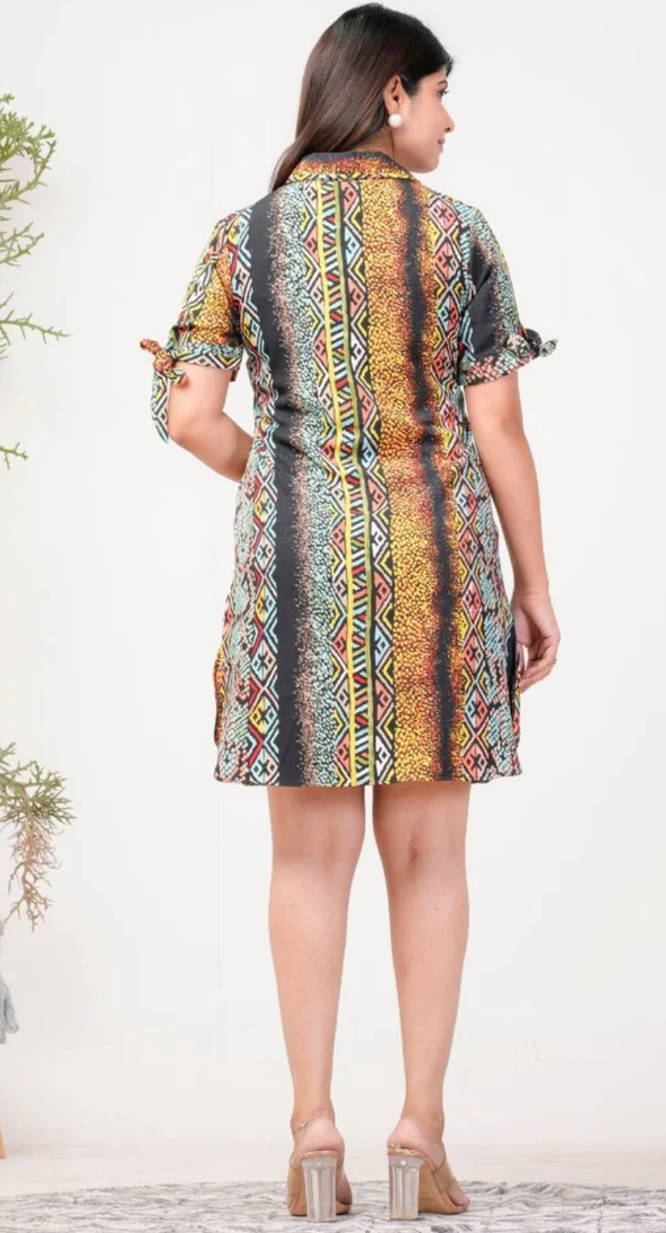 Yellow Stripped Polyester Dress for Women S-XL Short Sleeve | GypsieBlu