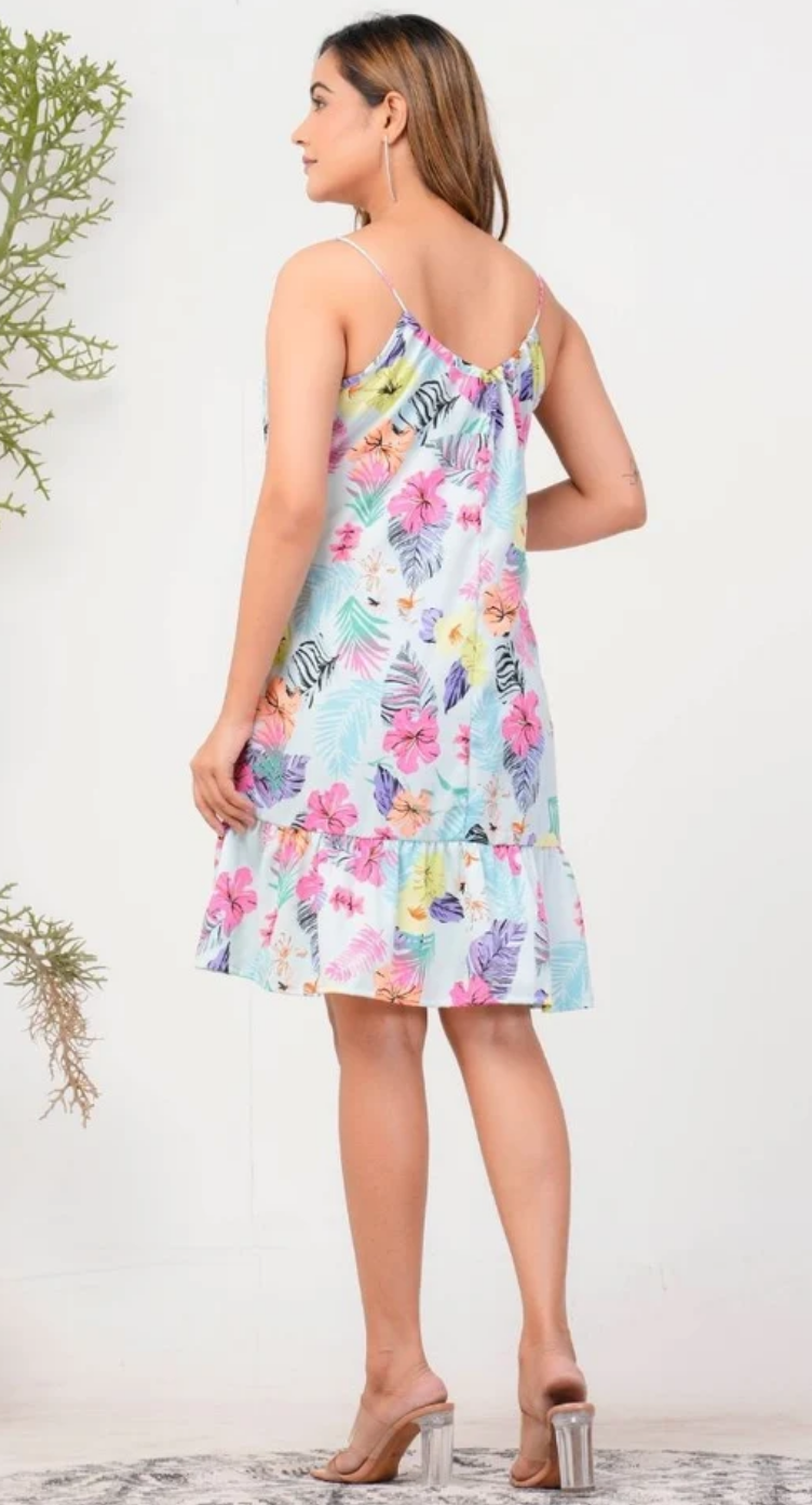 Blue Tropical Polyester Tiered Midi Dress for Women S-XL Sleeveless | GypsieBlu