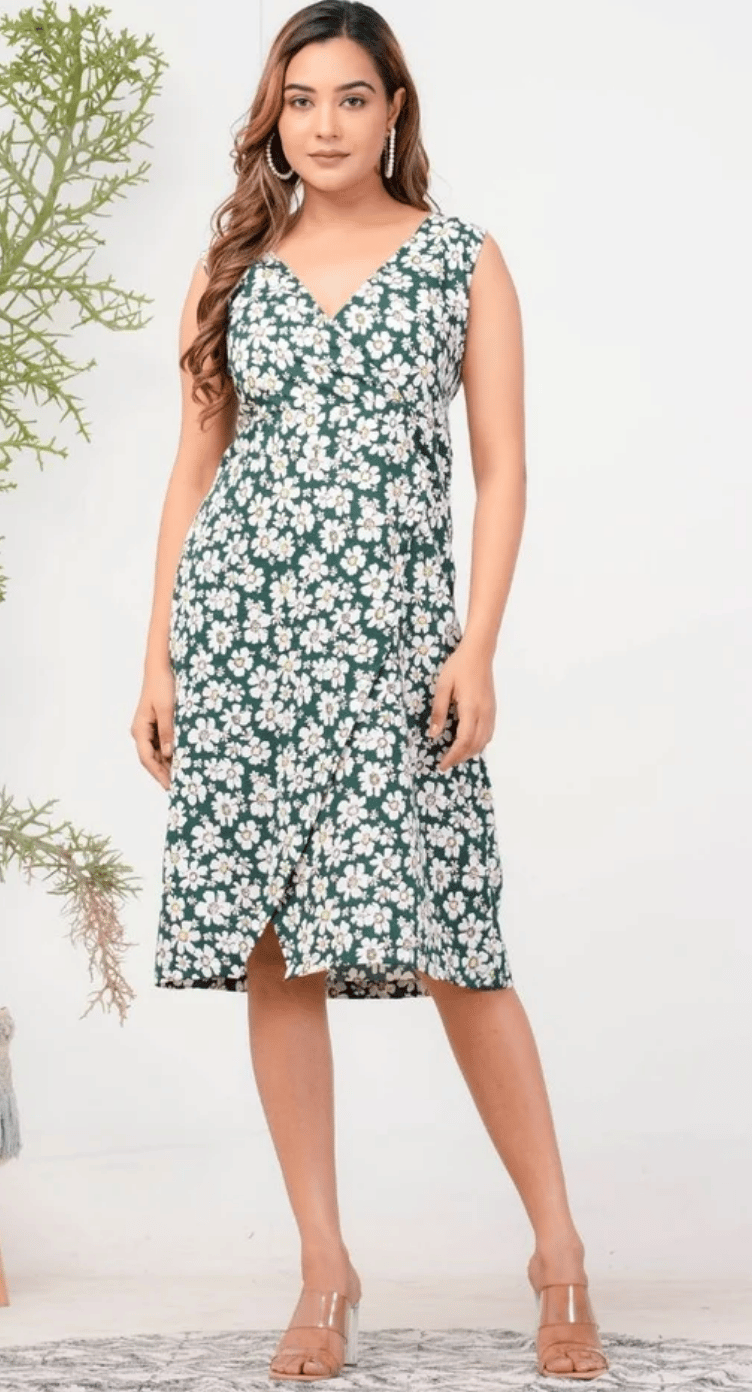 White Floral Polyester Midi Dress for Women S-XL | GypsieBlu