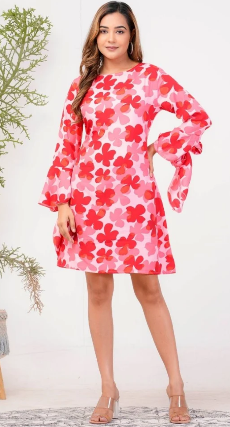 Red Floral Polyester Dress for Women S-XL Long Sleeve | GypsieBlu
