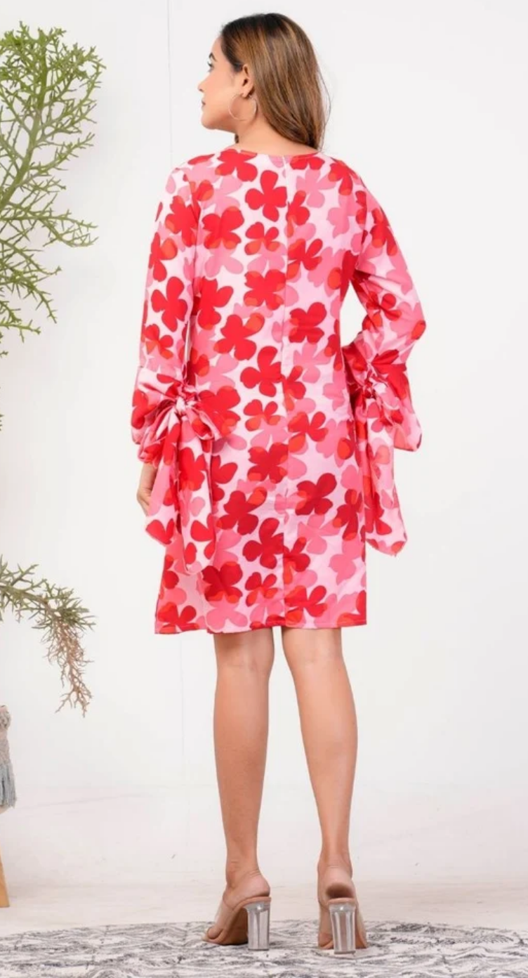 Red Floral Polyester Dress for Women S-XL Long Sleeve | GypsieBlu