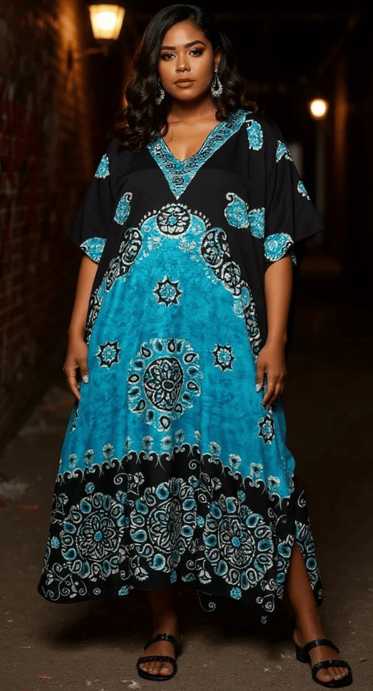 Black Mandala Polyester Plus Size Kaftan for Women 1X-3X | GypsieBlu