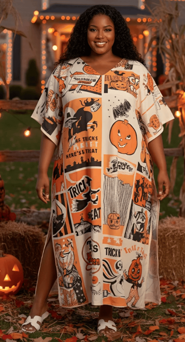 Light Peach Vintage Halloween Plus Size Kaftan for Women 1X-3X | GypsieBlu