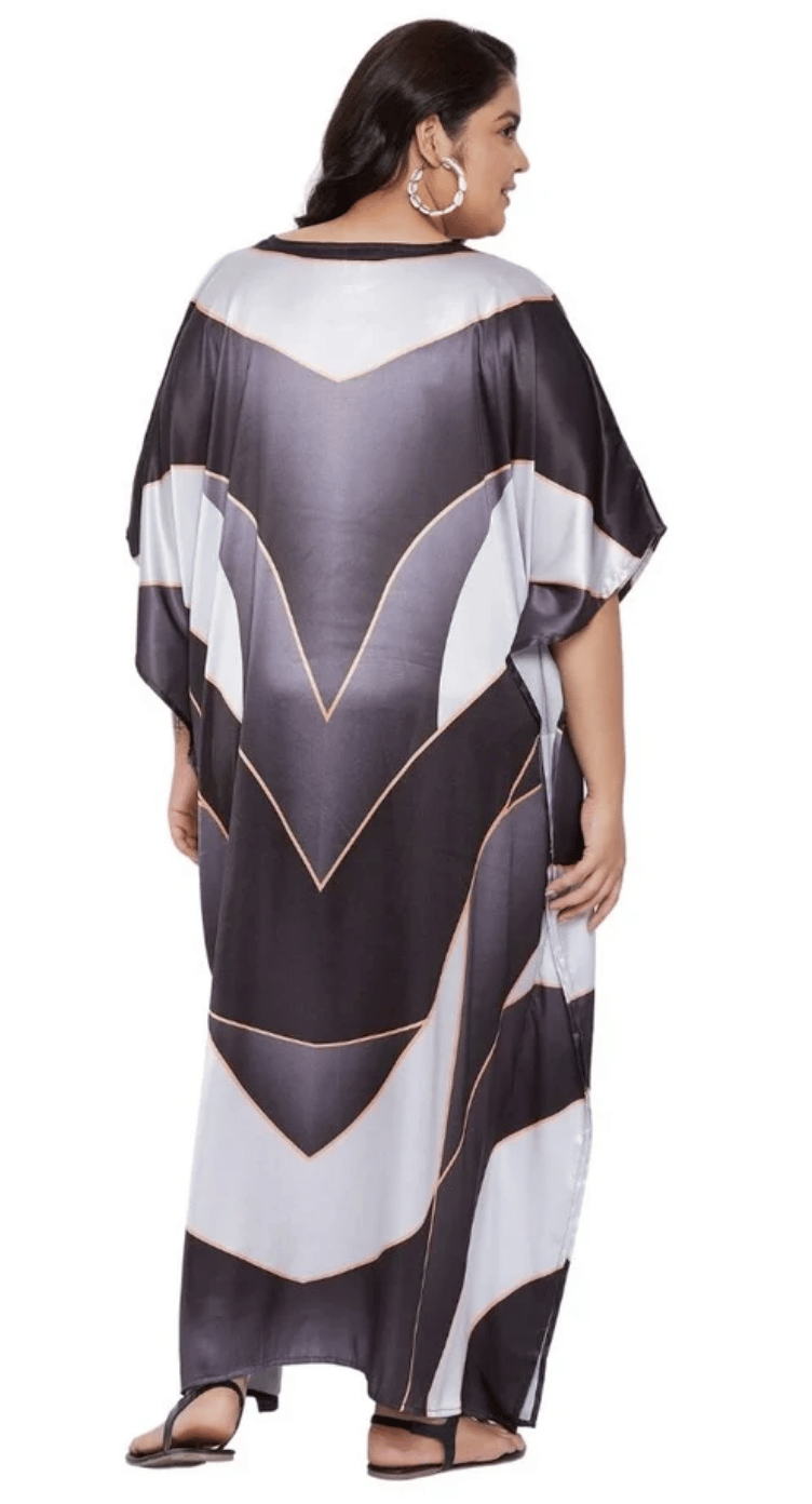 Black Chevron Satin Plus Size Kaftan Dress for Women 1X-3X | GypsieBlu