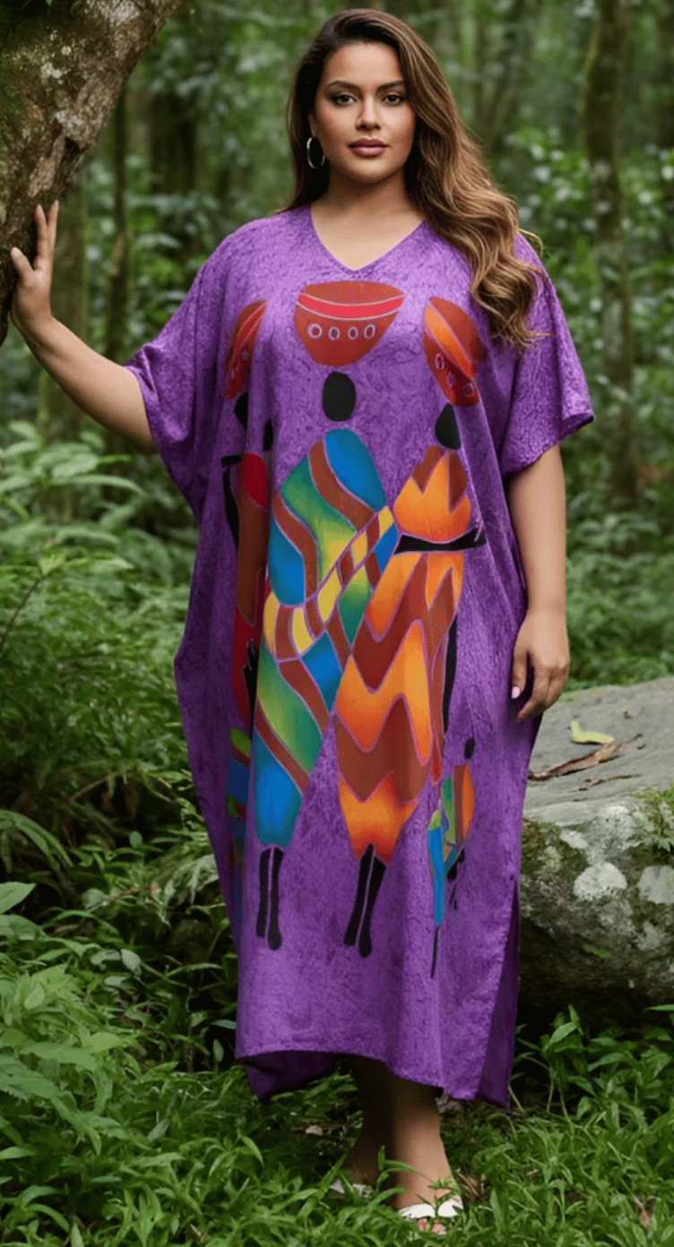 Purple Abstract Tribal Polyester Plus Size Kaftan for Women 1X-3X | GypsieBlu