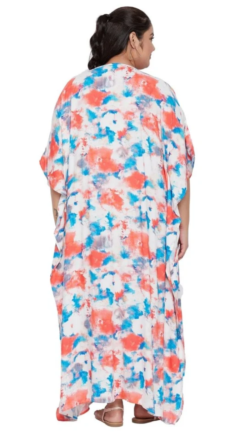 Multicolor Dye Floral Rayon Plus Size Kaftan for Women 1X-3X | GypsieBlu
