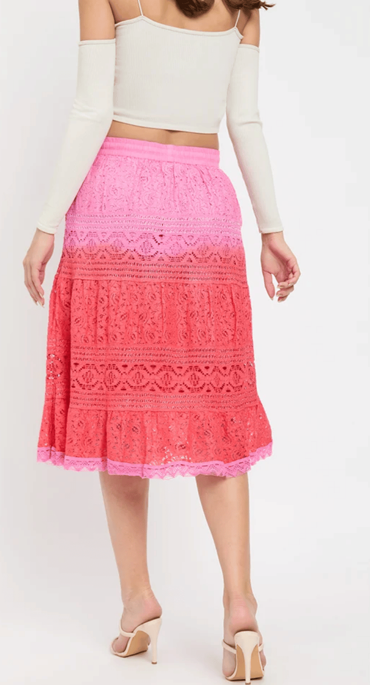 Fuchsia Ombre Lace Rayon Skirt for Women S-XL | GypsieBlu