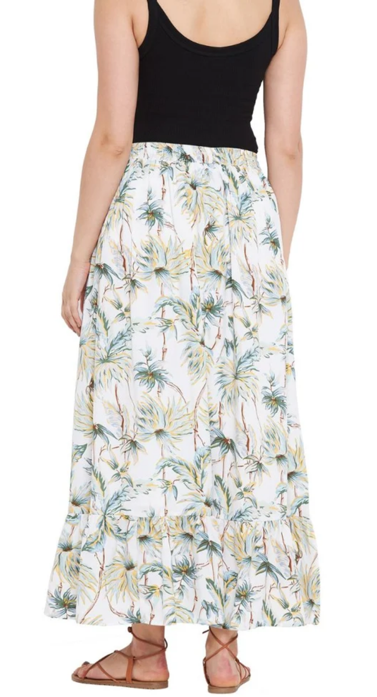 White Tropical Palm Polyester Skirt for Women S-XL | GypsieBlu