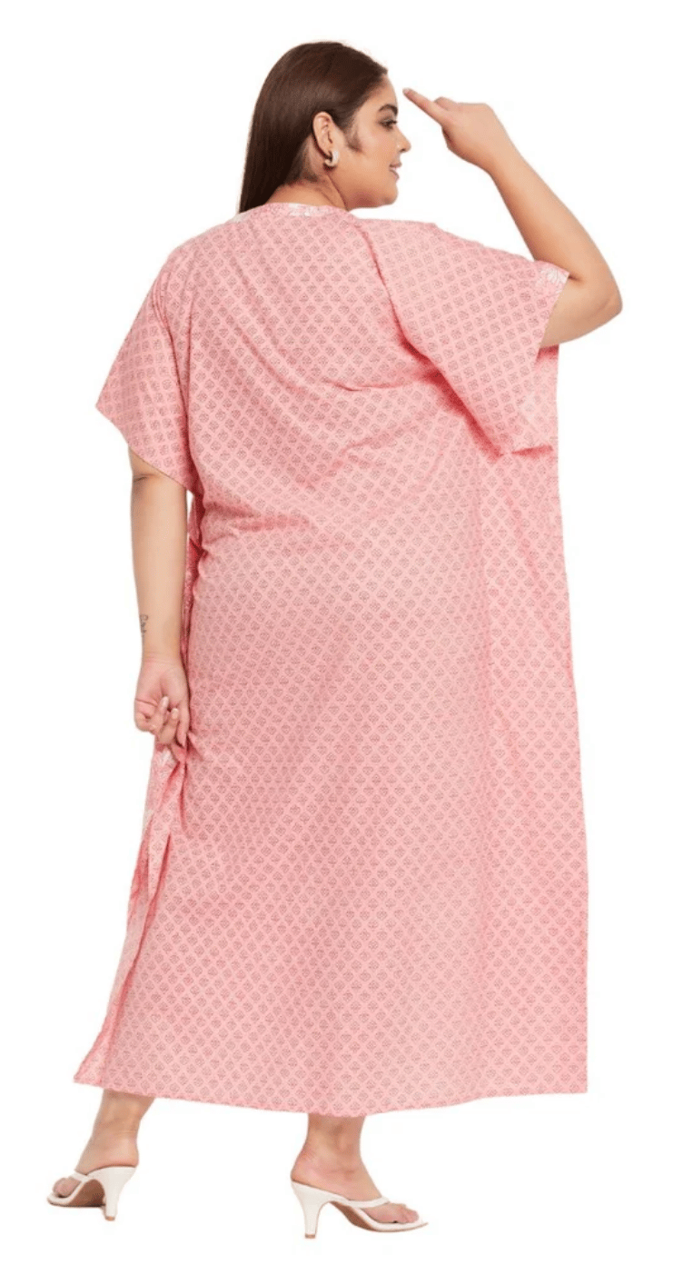 GypsieBlu Pink Floral Plus Size Cotton Kaftan Dress for Women 3/4 Sleeve 1X-3X