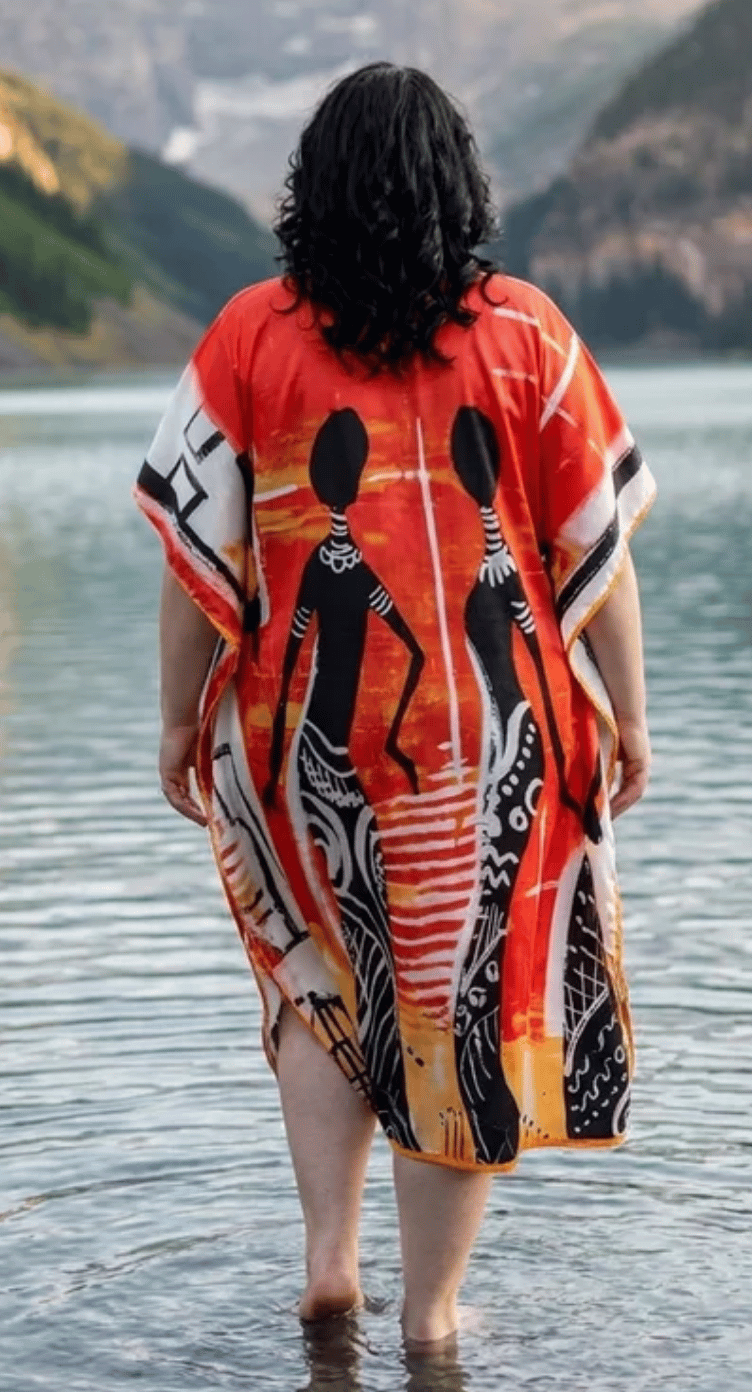 Red Tribal Satin Plus Size Kaftan Dress for Women 1X-3X | GypsieBlu