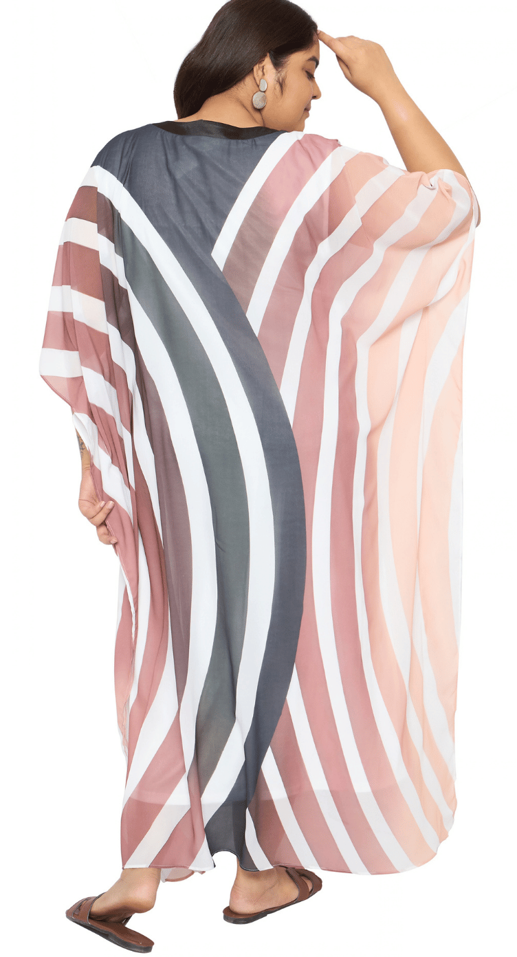 Multicolor Wavy Stripe Georgette Plus Size Kaftan for Women 1X-3X | GypsieBlu