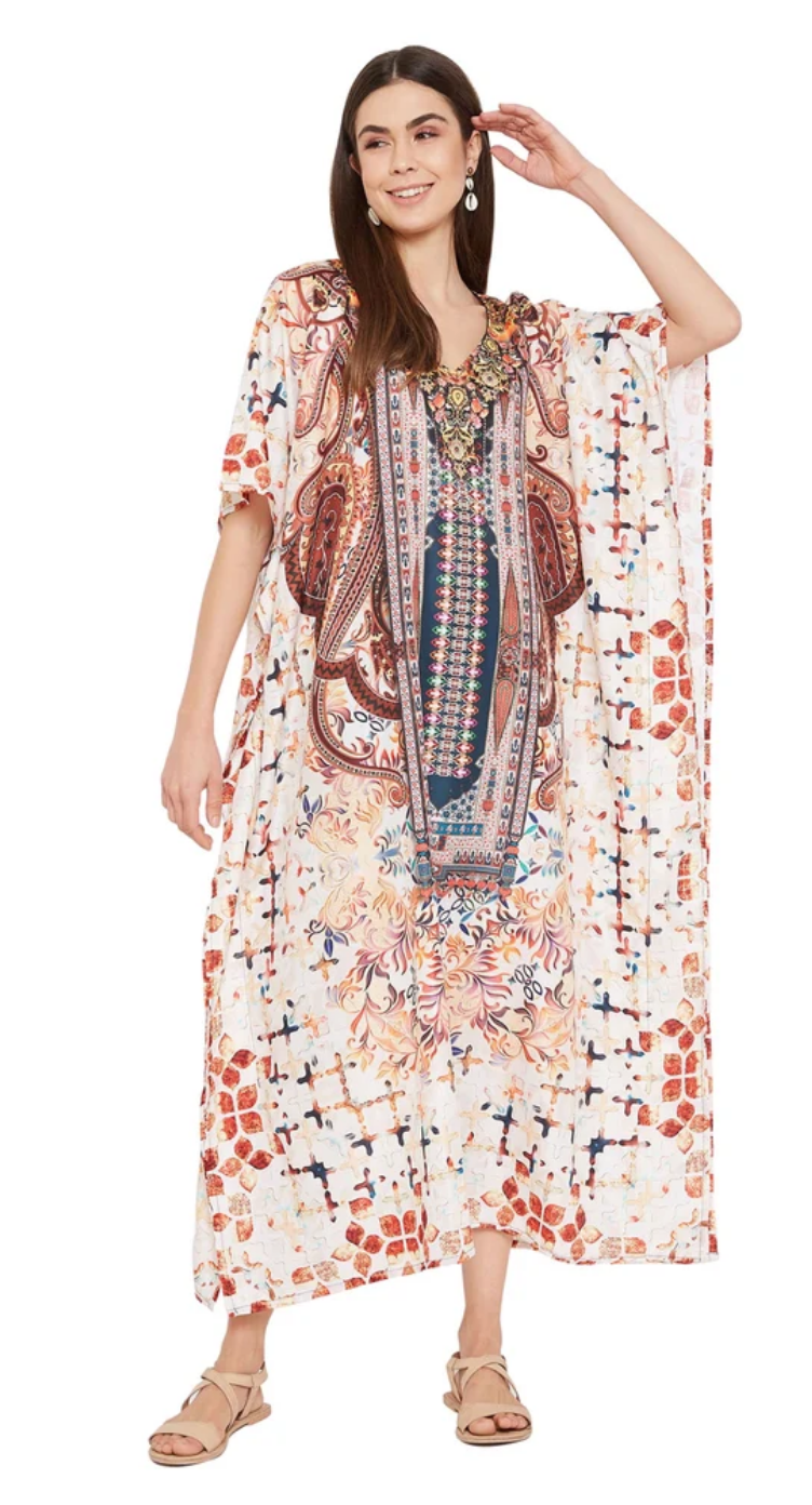 GypsieBlu Multicolor Polyester Plus Size Digital Kaftan Dress for Women 3/4 Sleeve 1X-3X