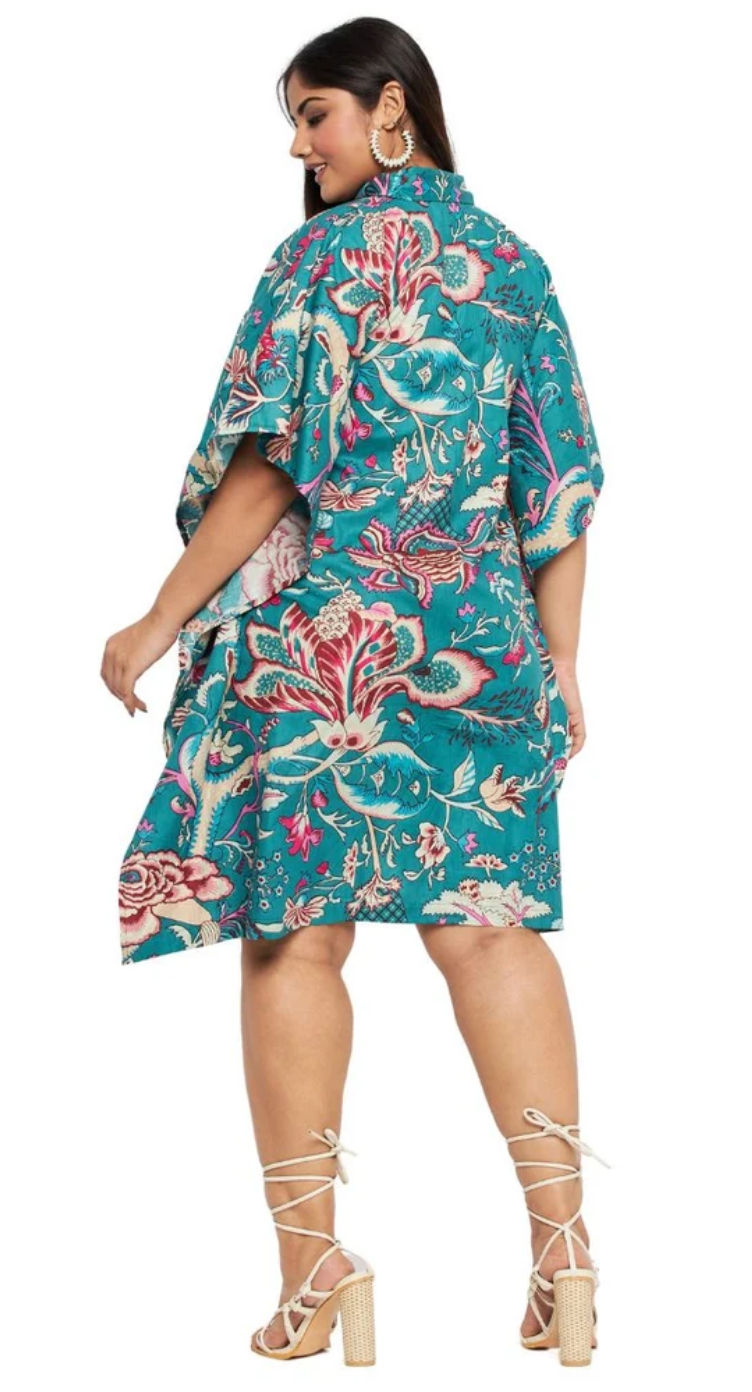 Turquoise Floral Cotton Plus Size Tunic for Women 1X-3X | GypsieBlu