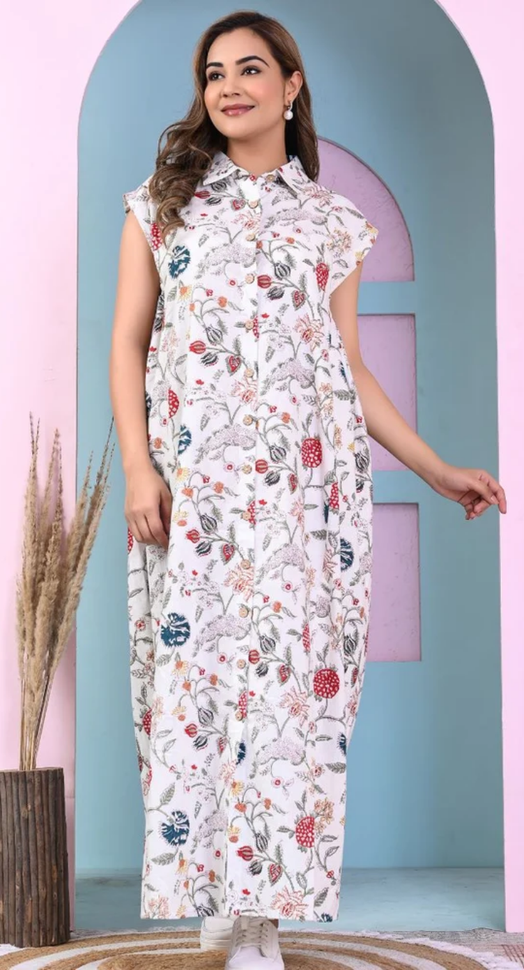 White Floral Cotton Dress for Women S-XL | GypsieBlu