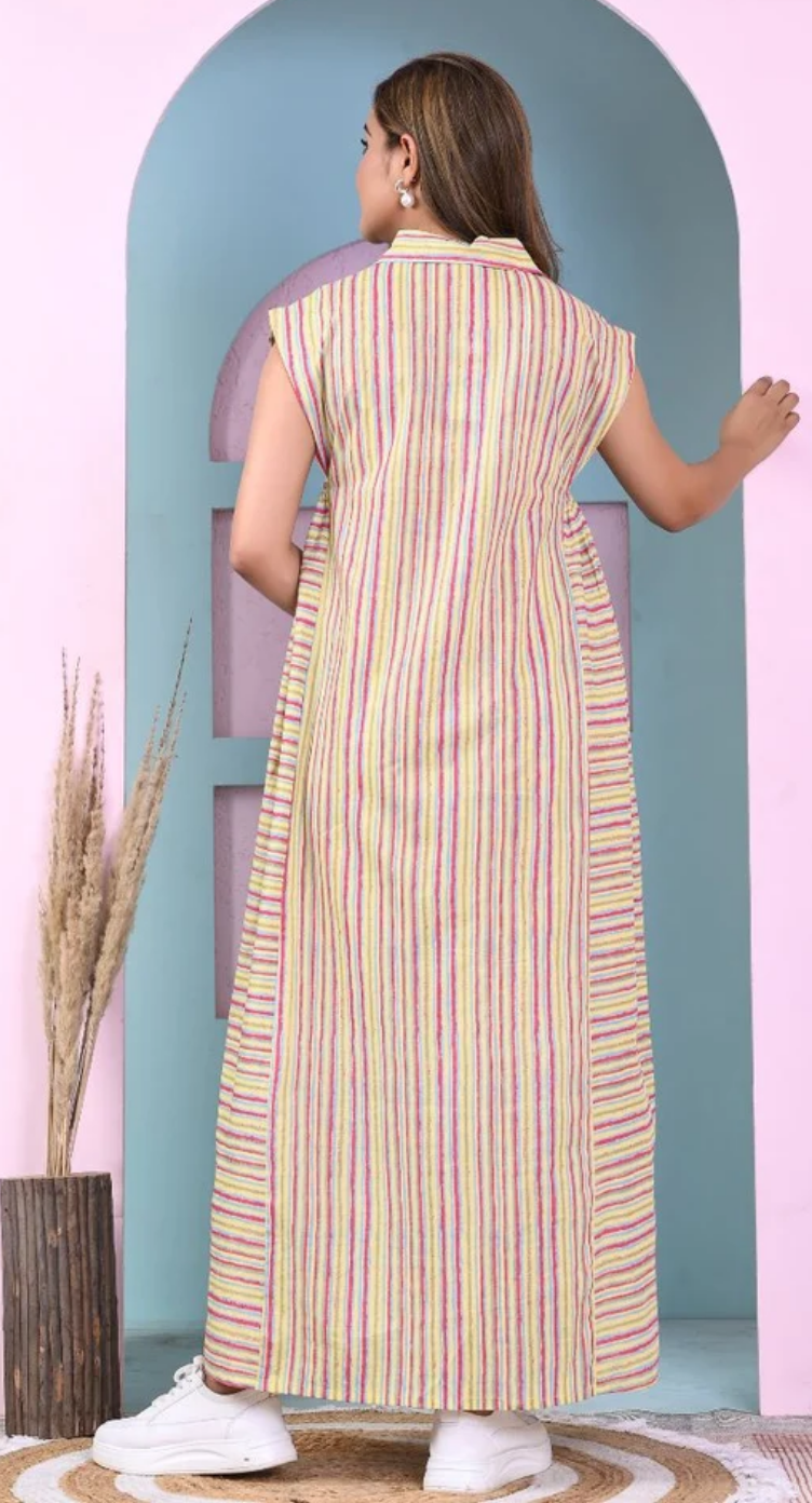 Yellow Striped Cotton Dress for Women S-XL | GypsieBlu