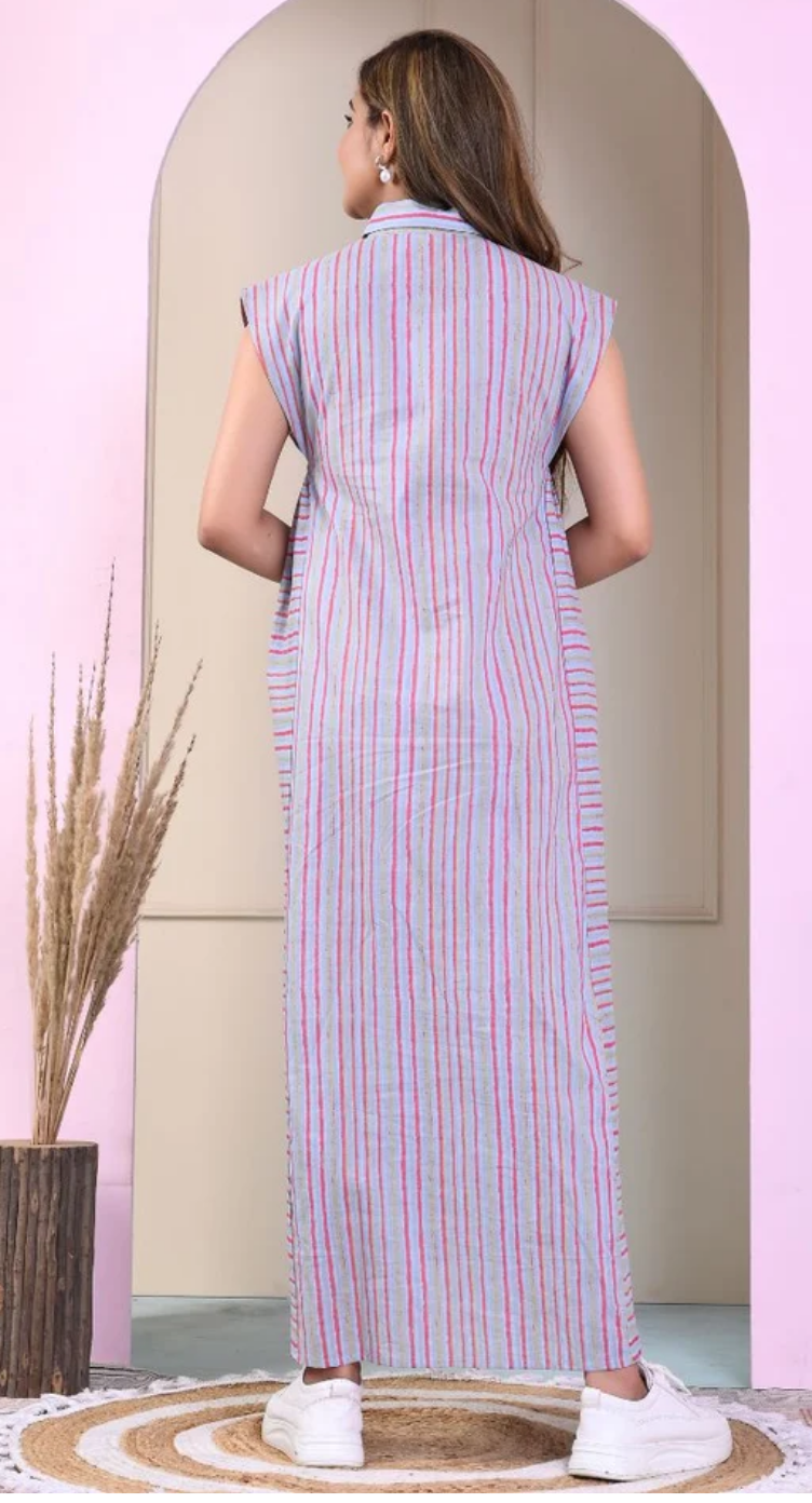 Gray Striped Cotton Dress for Women S-XL | GypsieBlu