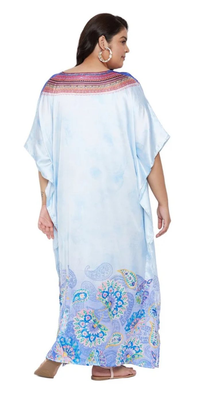 GypsieBlu Sky Plus Size Satin Kaftan Dress for Women Kimono Sleeve 1X-3X