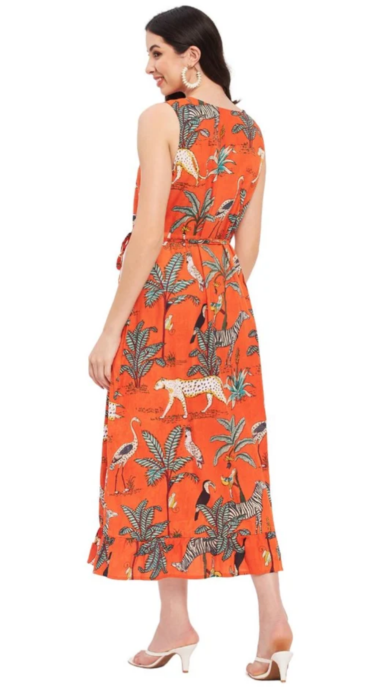 Orange Tropical Cotton Dress for Women S-XL | GypsieBlu